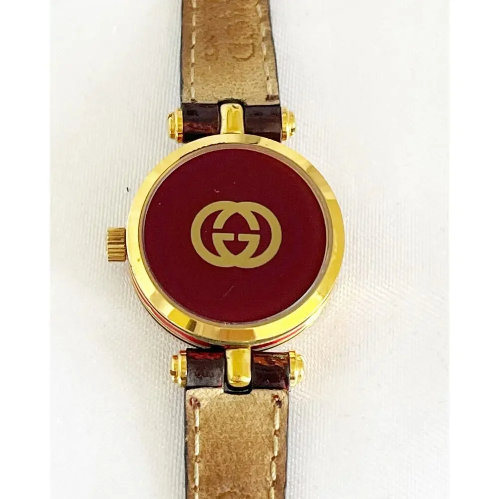 GUCCI 2000L Qz Ladies Watch Vintage Gold Ivory Dial Roman Sherry Line Dial